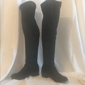 Black suede like thigh high boots